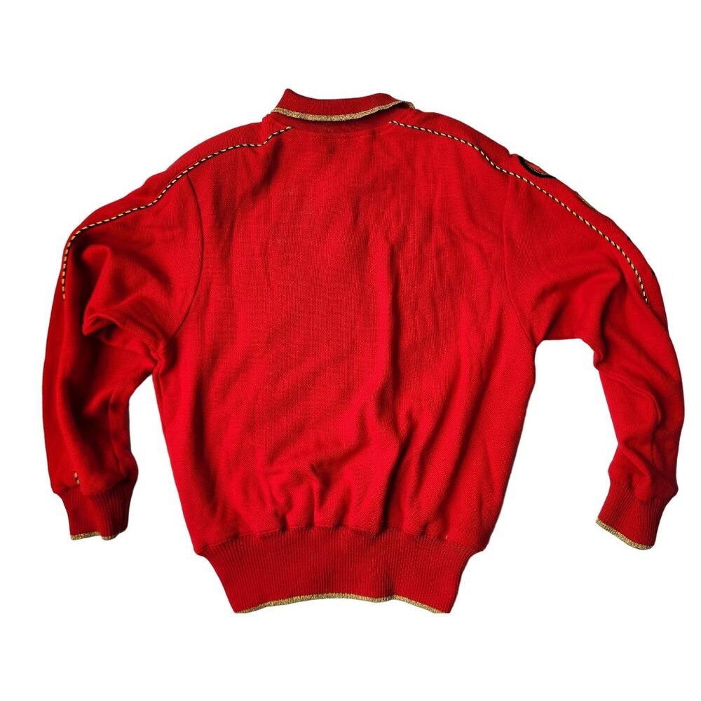 Vintage 80s 90s Red Crest Sweater with Gold Details Retro Streetwear Medium Top - Picture 3 of 7